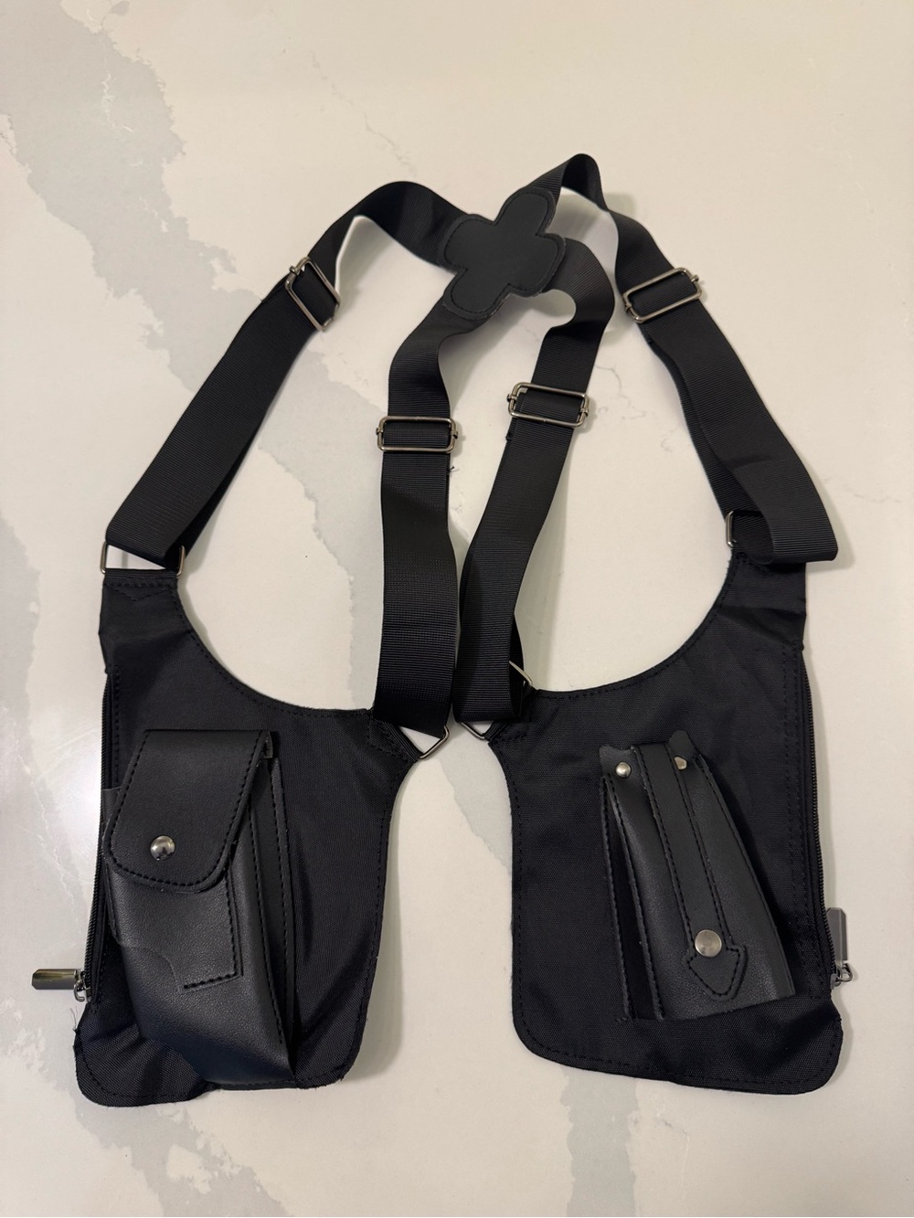 Black Dual-Pocket Crossbody Harness Bag